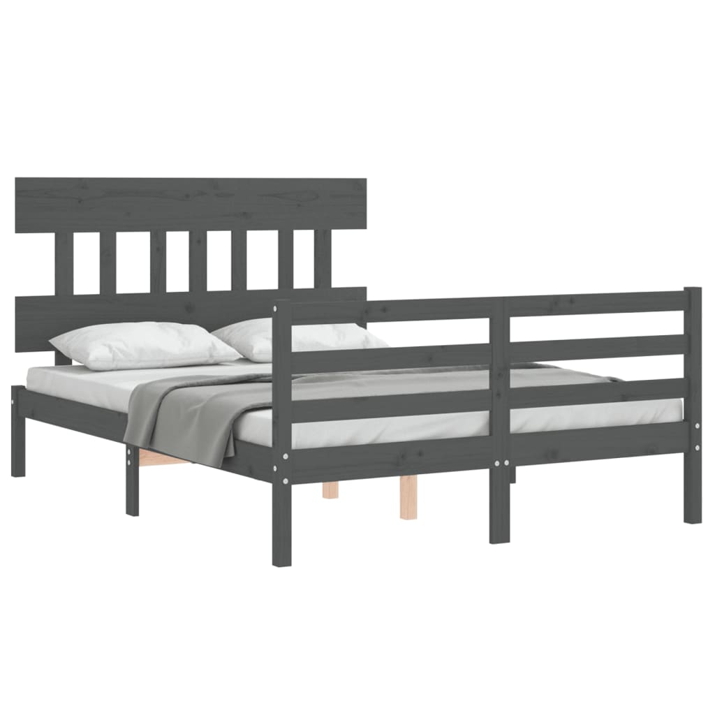 Estructura cama de matrimonio con cabecero madera maciza gris vidaXL