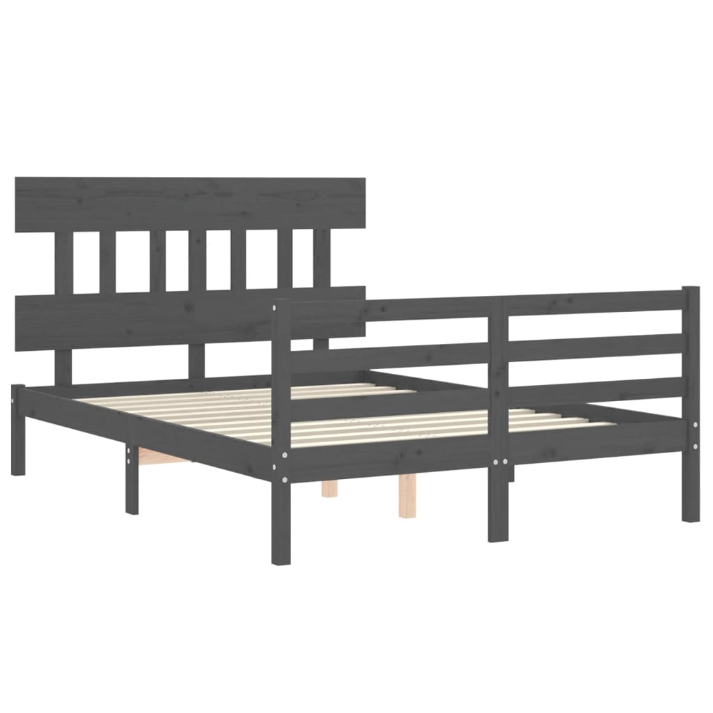 Estructura cama de matrimonio con cabecero madera maciza gris vidaXL