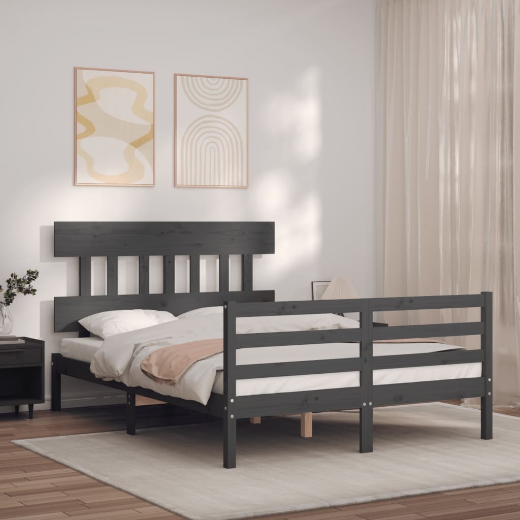 Estructura cama de matrimonio con cabecero madera maciza gris vidaXL