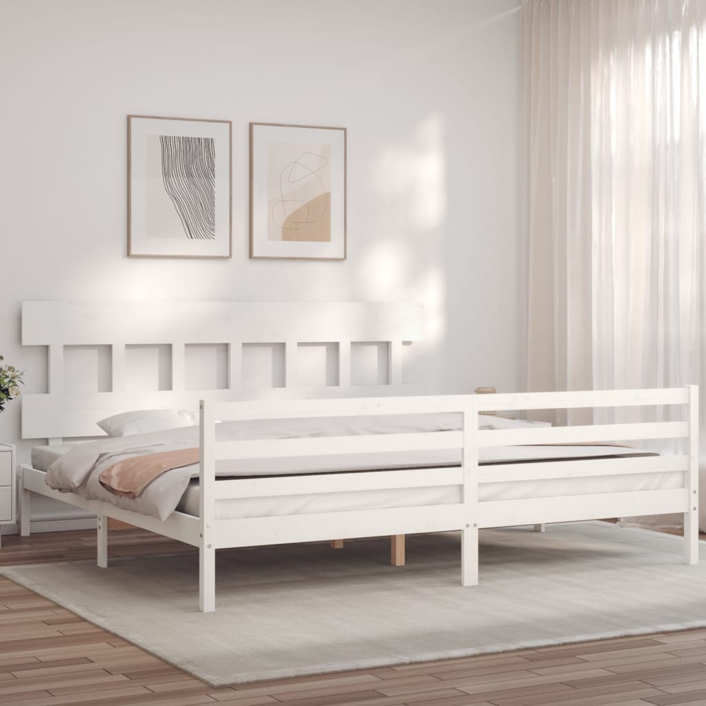 Structure marriage bed with white solid wooden headboard v72