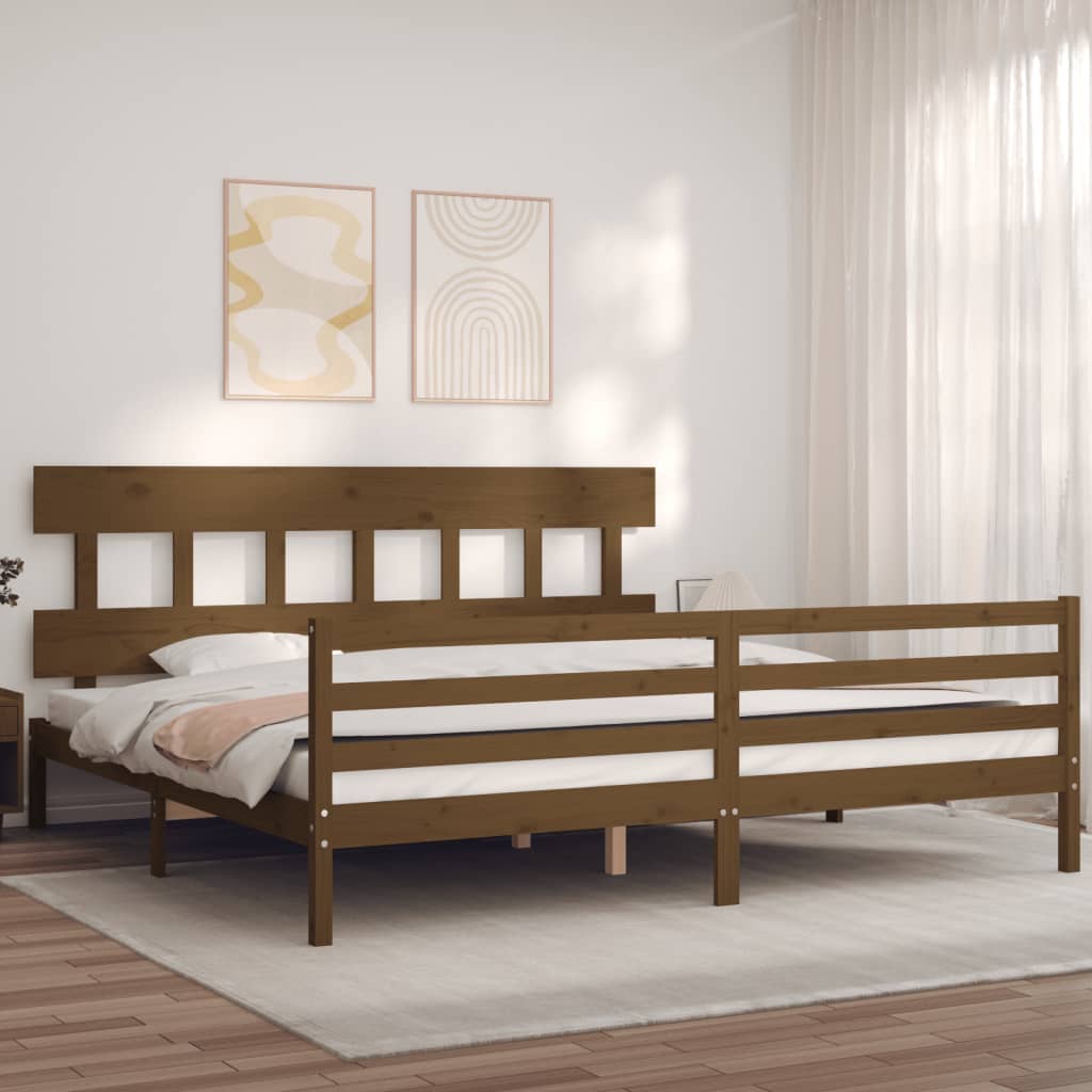 Vetonek Estructura cama y cabecero madera maciza marrón miel 200x200 cm