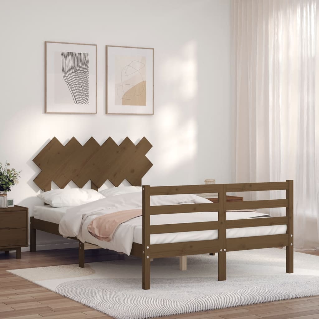 Vetonek Estructura de cama matrimonio con cabecero madera marrón miel