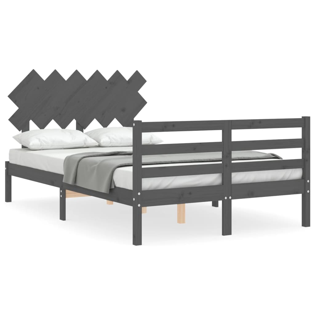 Estructura cama de matrimonio con cabecero madera maciza gris vidaXL