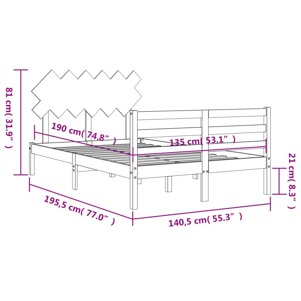 Estructura cama de matrimonio con cabecero madera maciza gris vidaXL