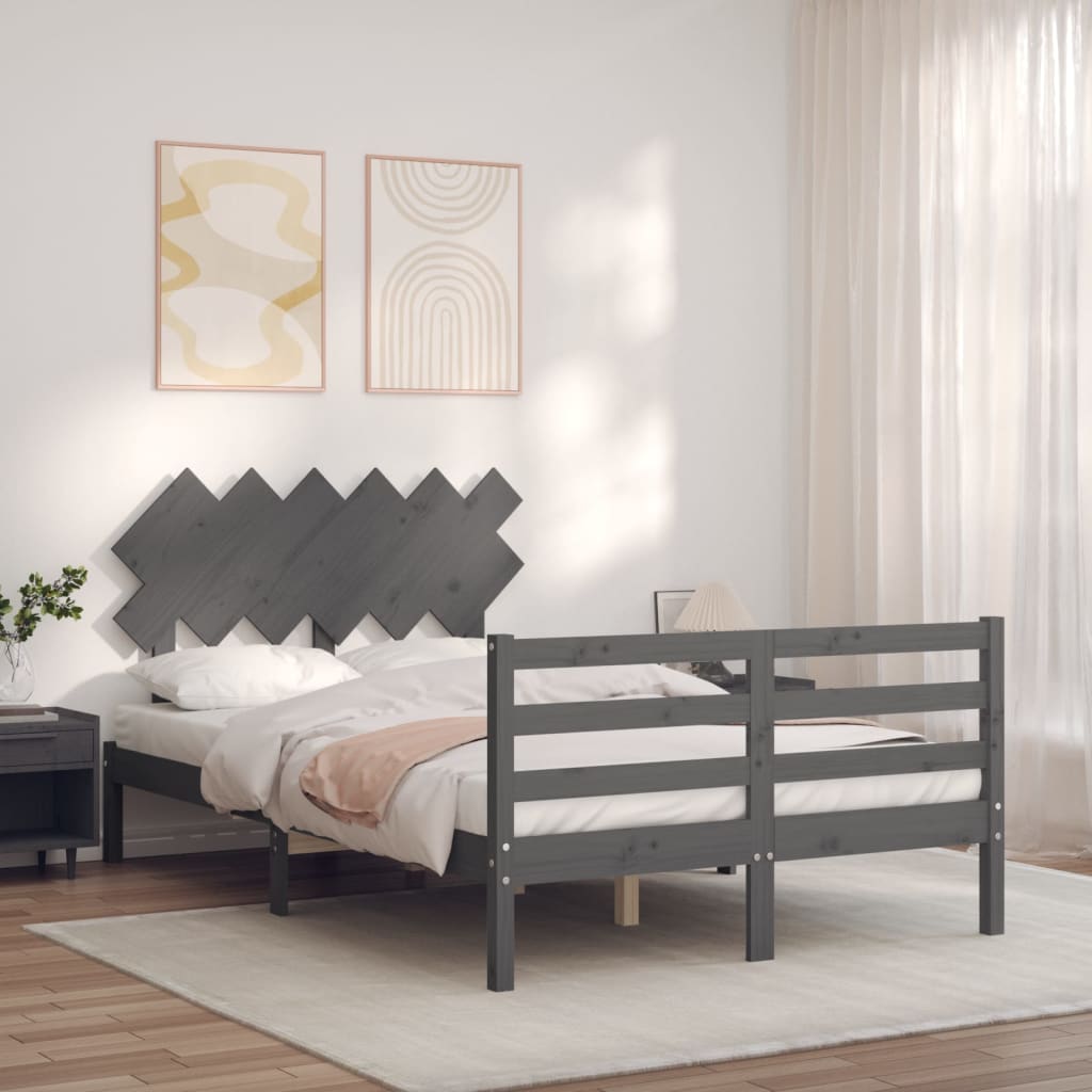 Estructura cama de matrimonio con cabecero madera maciza gris vidaXL