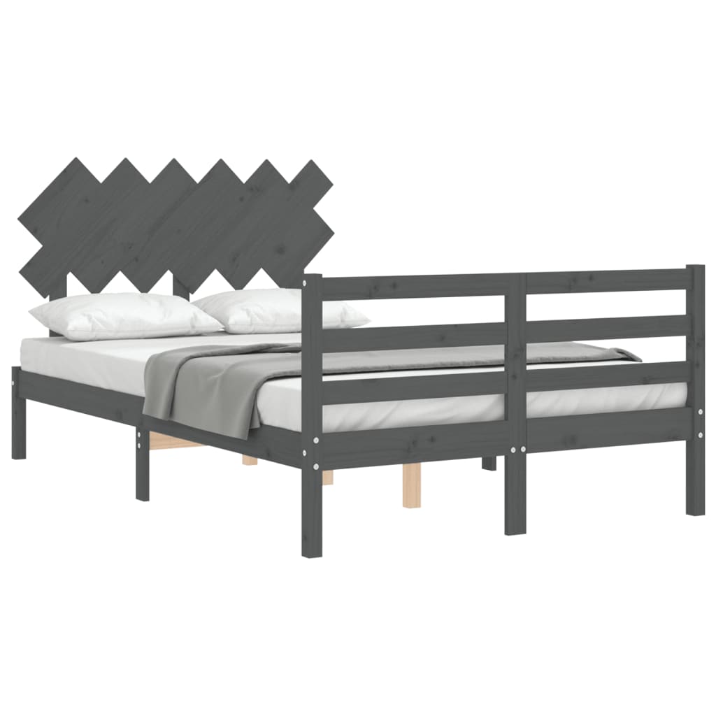 Estructura cama de matrimonio con cabecero madera maciza gris vidaXL