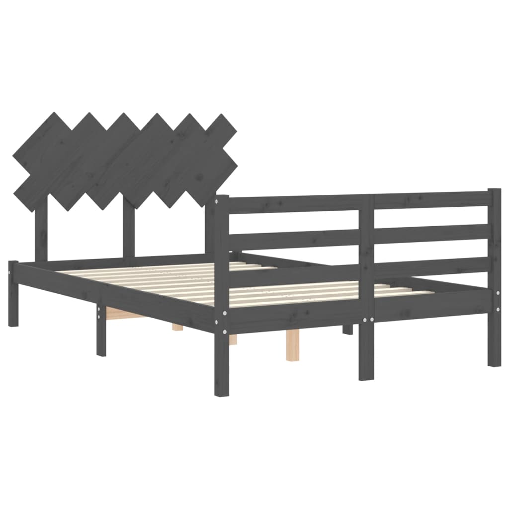 Estructura cama de matrimonio con cabecero madera maciza gris vidaXL