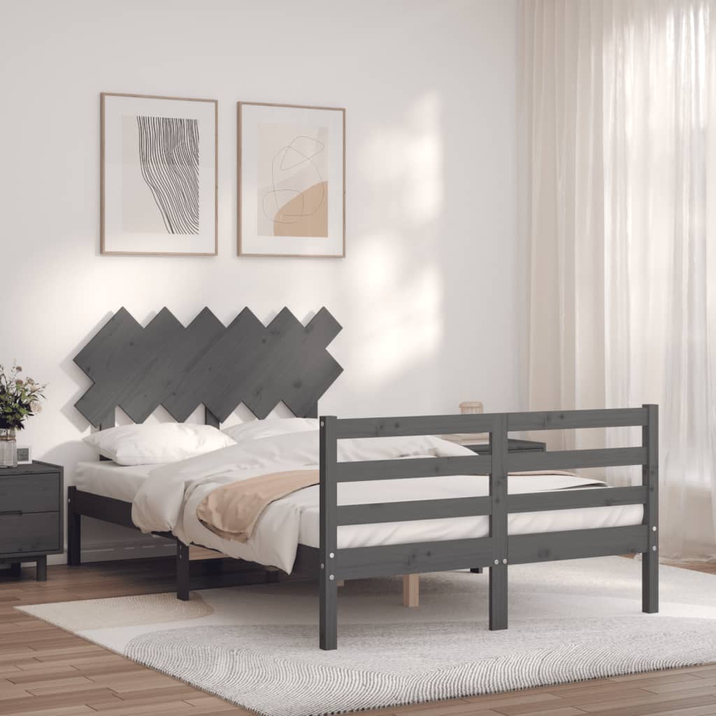 Estructura cama de matrimonio con cabecero madera maciza gris vidaXL