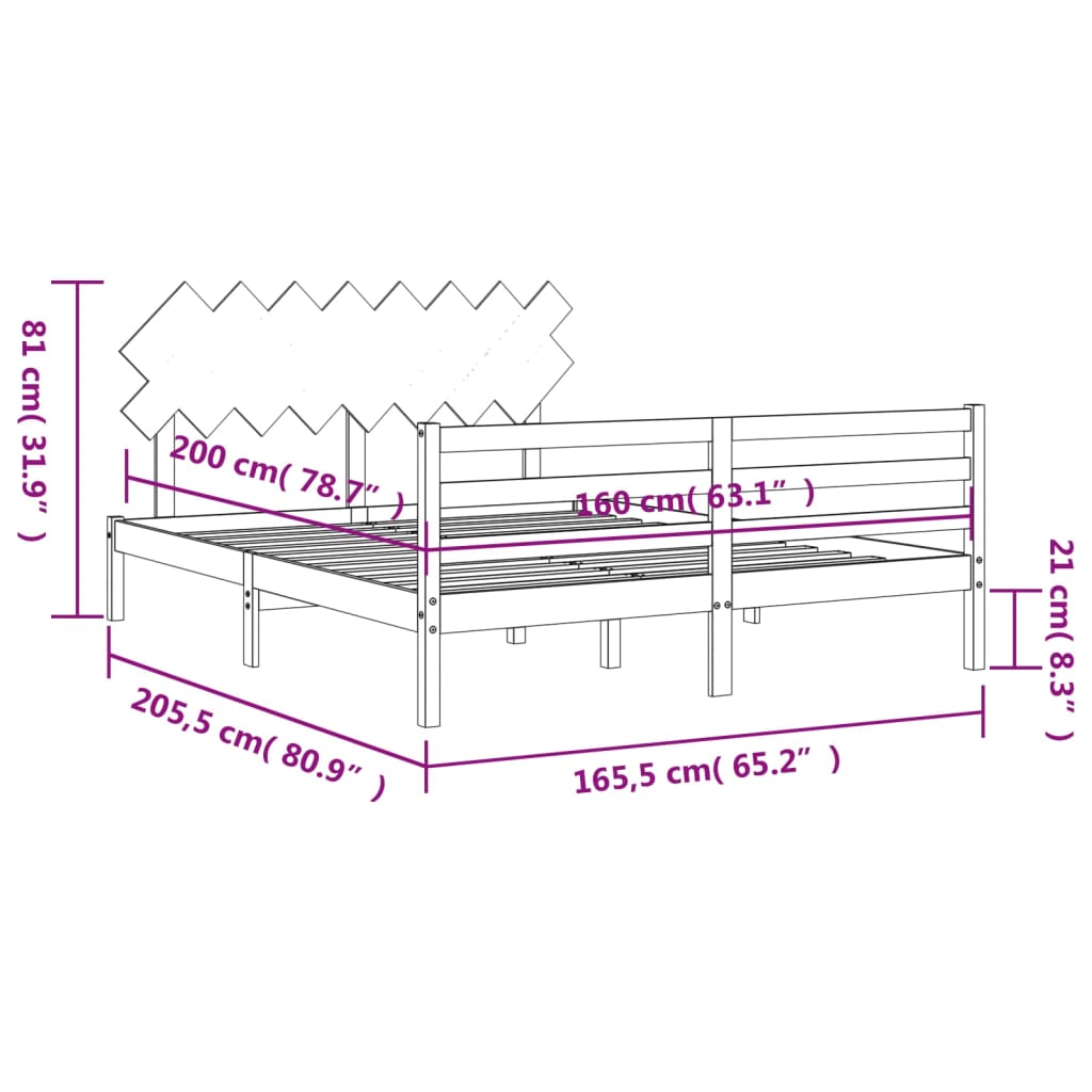 Estructura de cama con cabecero madera maciza 160x200 cm vidaXL