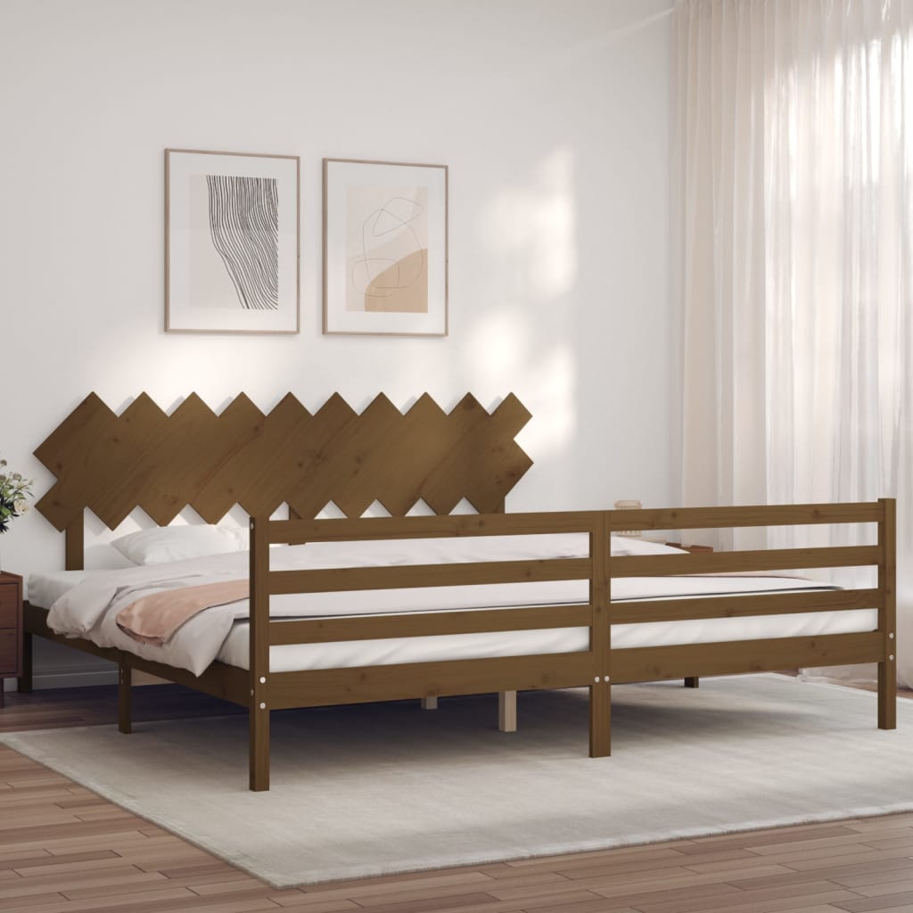 Vetonek Estructura cama y cabecero madera maciza marrón miel 200x200 cm