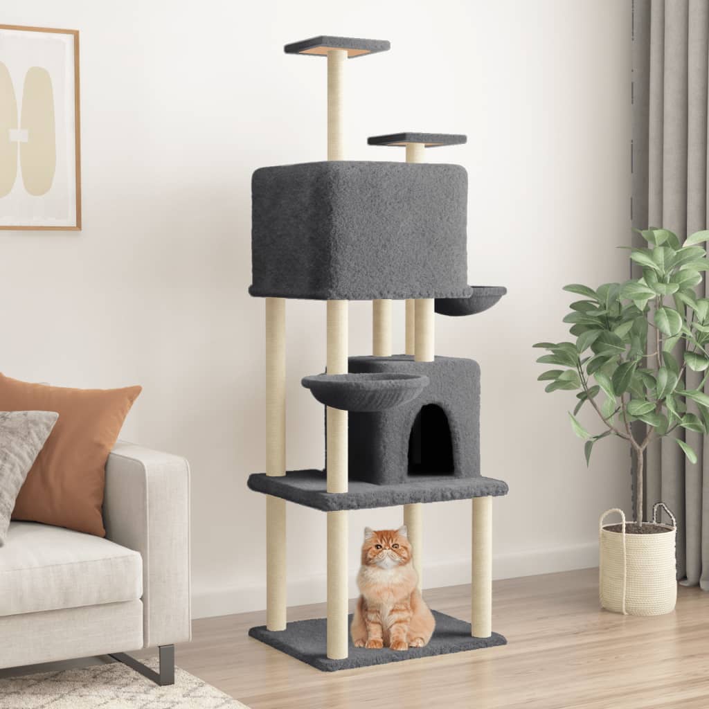 Vetonek Rascador para gatos con postes de sisal gris oscuro 180 cm