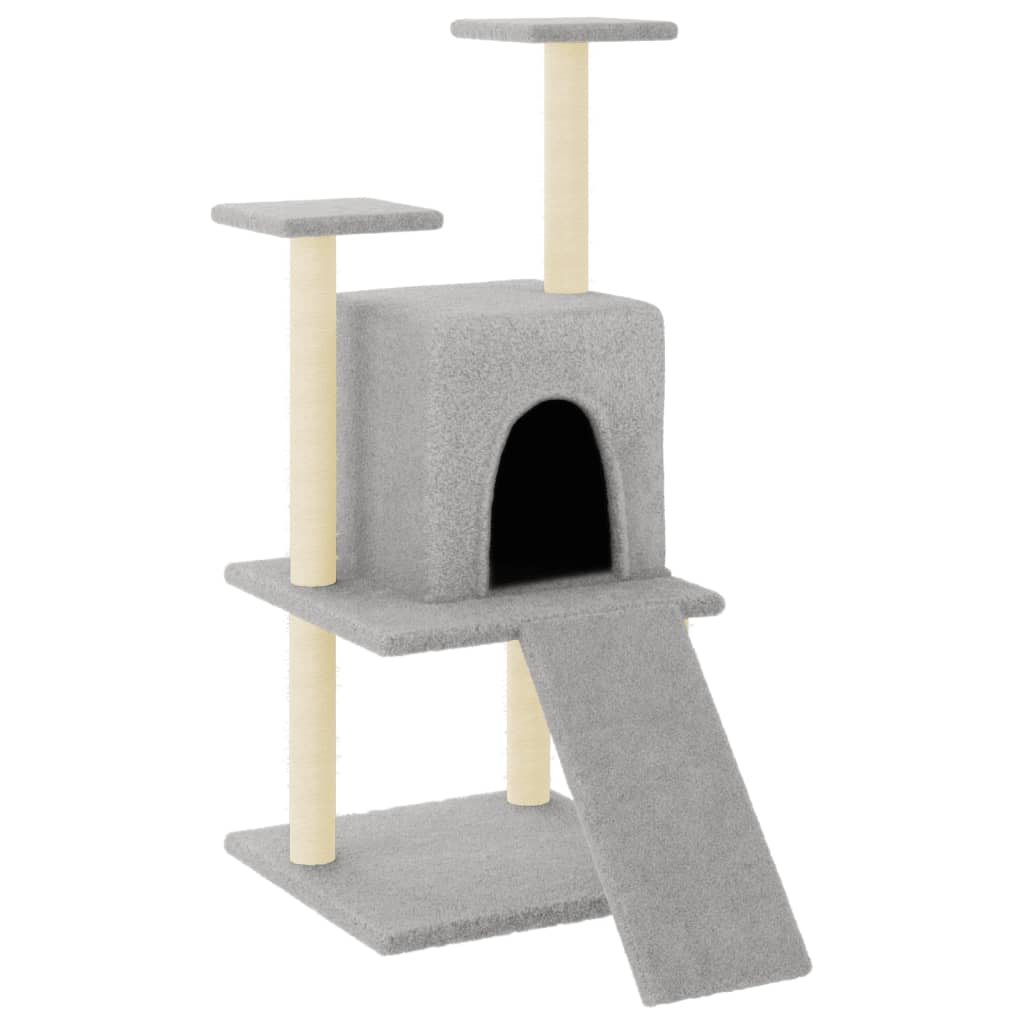 Rascador para gatos con postes de sisal gris claro 110 cm