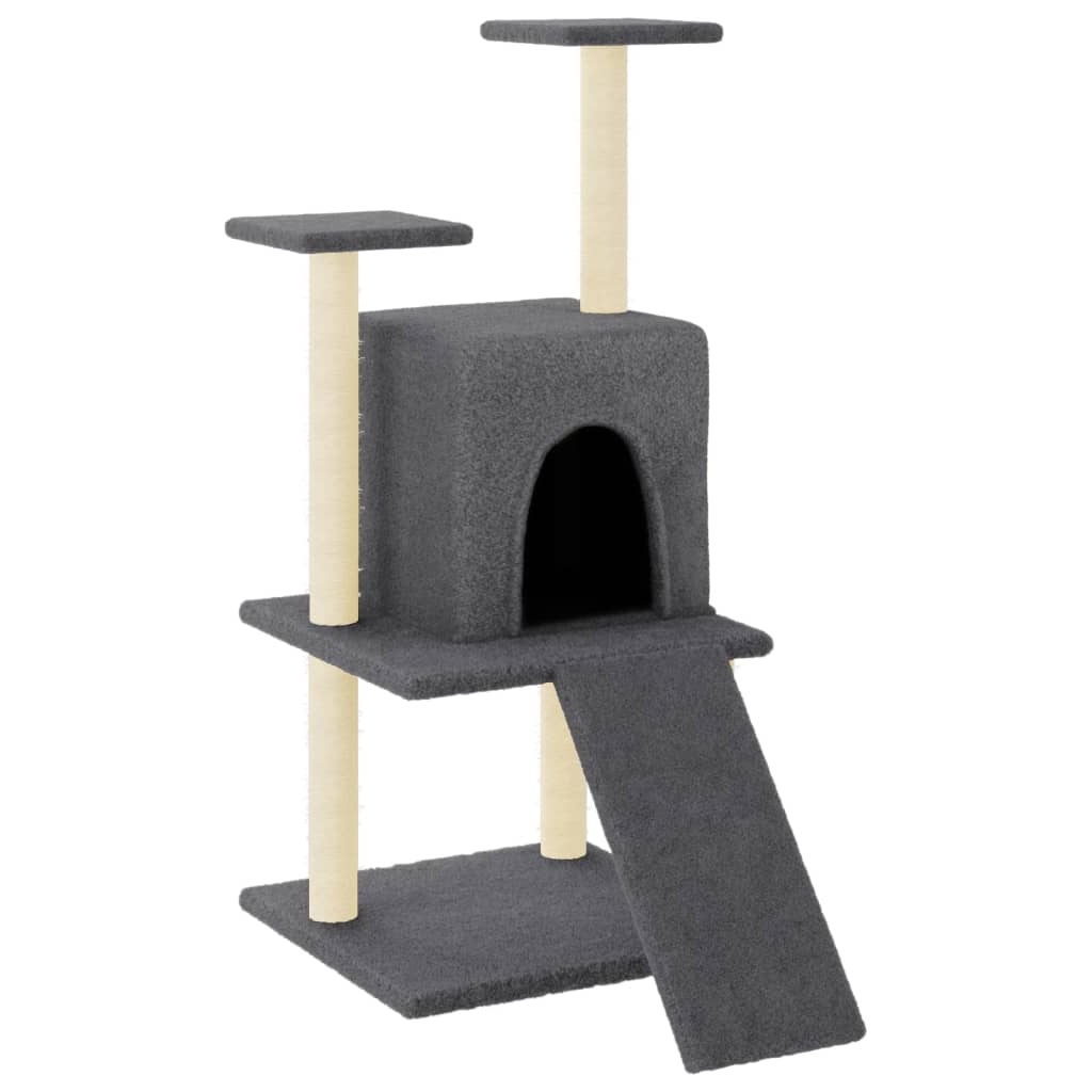 Rascador para gatos con postes de sisal gris oscuro 110 cm