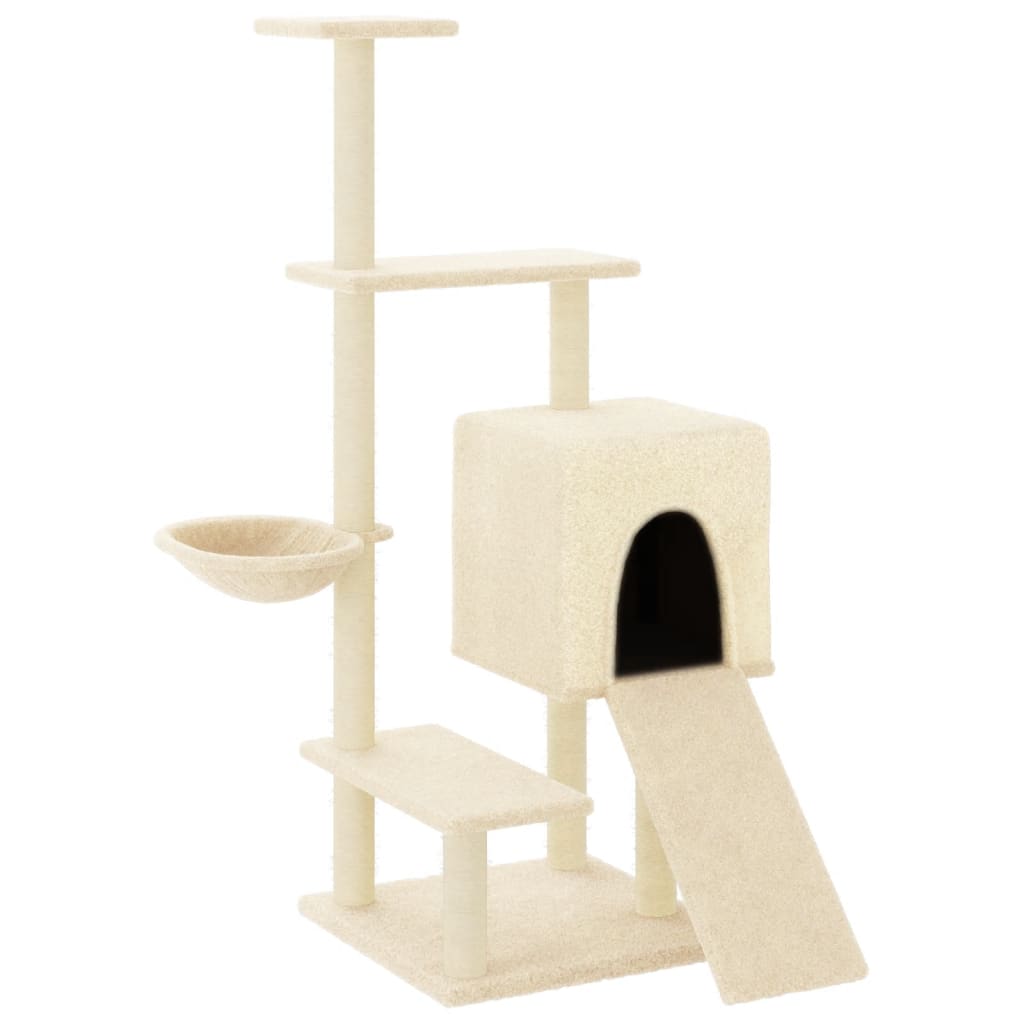 Rascador para gatos con postes de sisal color crema 130,5 cm