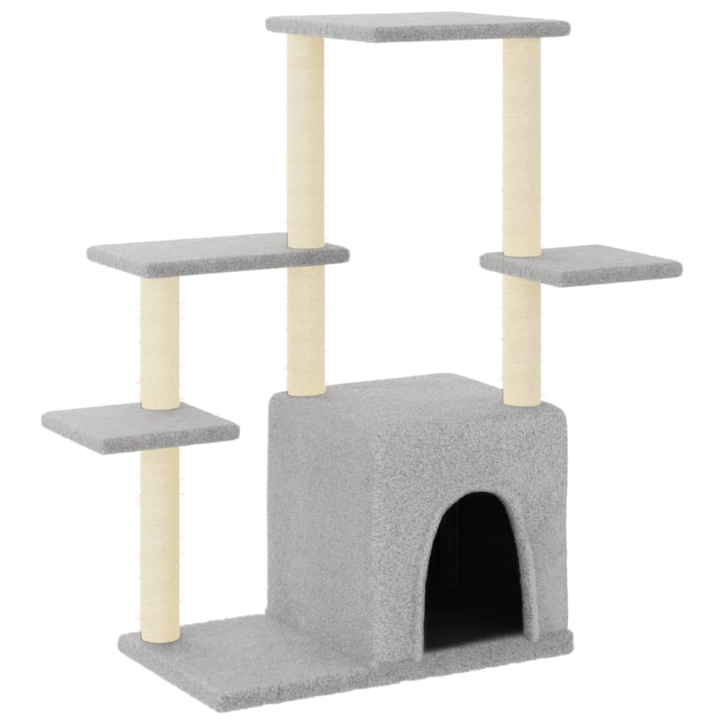 Rascador para gatos con postes de sisal gris claro 97,5 cm