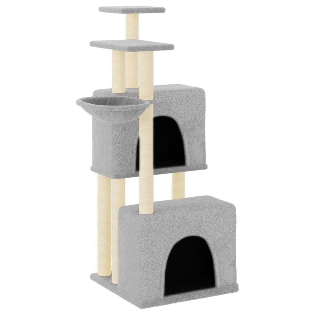 Rascador para gatos con postes de sisal gris claro 122 cm