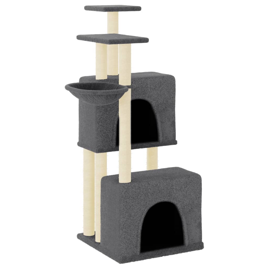 Rascador para gatos con postes de sisal gris oscuro 122 cm