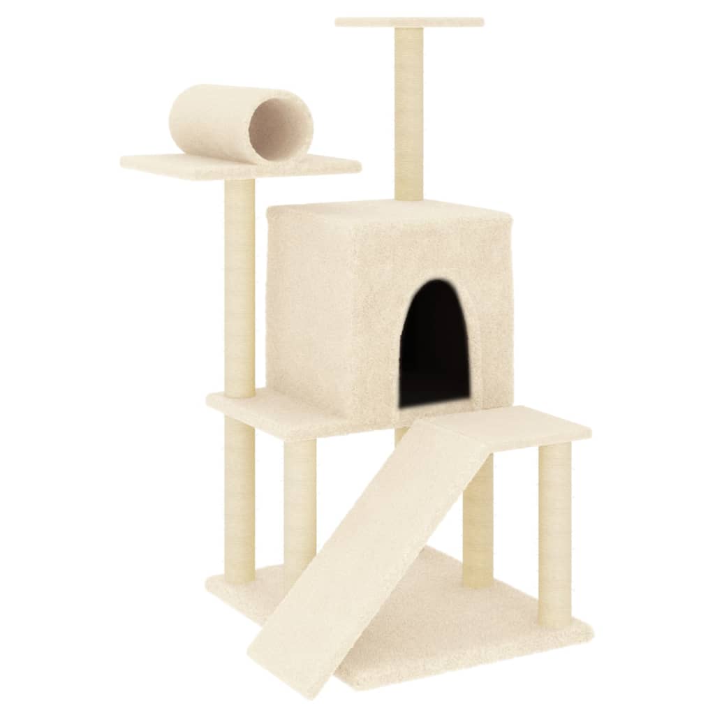 Rascador para gatos con postes de sisal color crema 110,5 cm