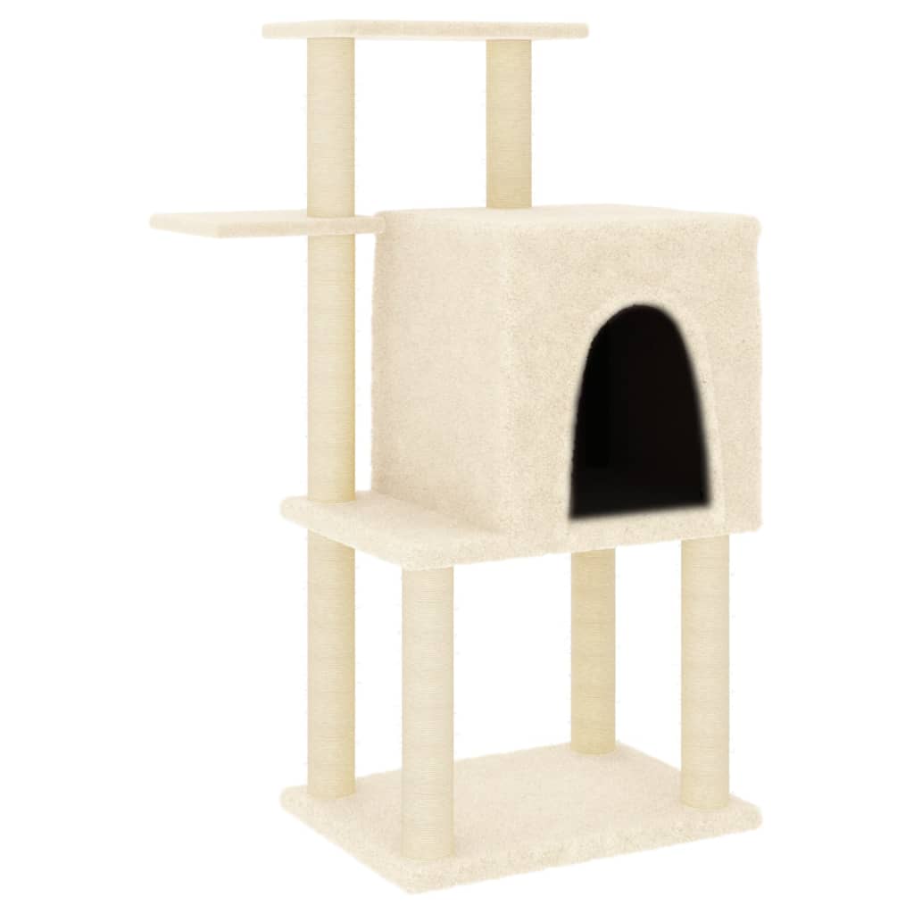 Rascador para gatos con postes de sisal color crema 97 cm