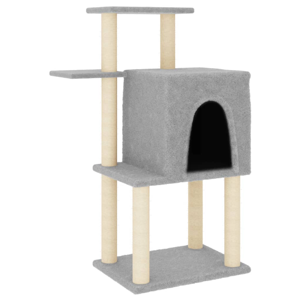 Rascador para gatos con postes de sisal gris claro 97 cm