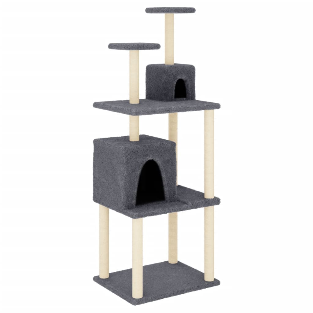 Rascador para gatos con postes de sisal gris oscuro 167 cm