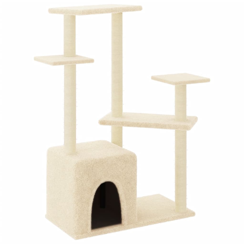 Rascador para gatos con postes de sisal color crema 107,5 cm