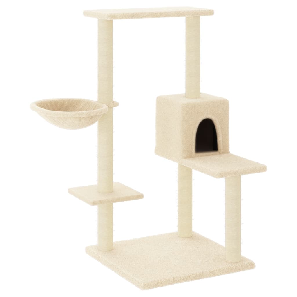 Rascador para gatos con postes de sisal color crema 95 cm