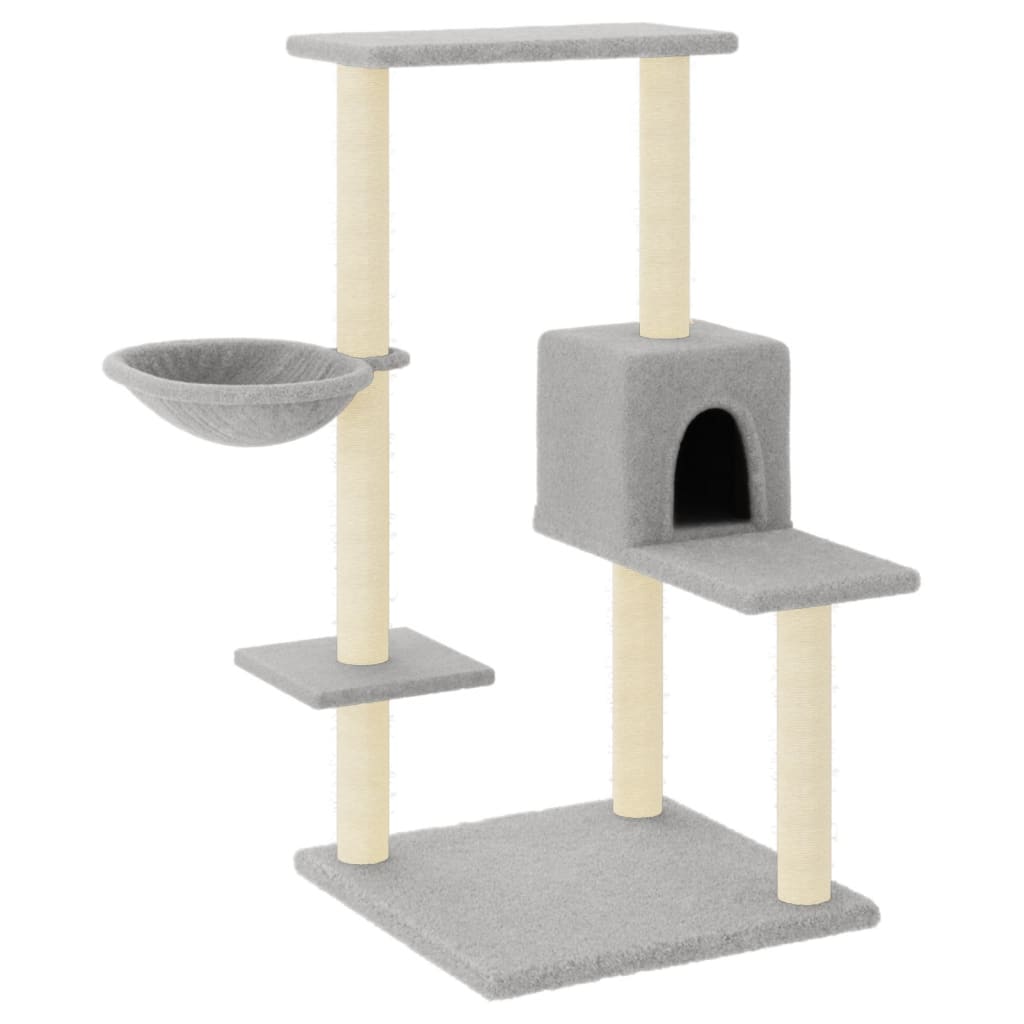 Rascador para gatos con postes de sisal gris claro 95 cm