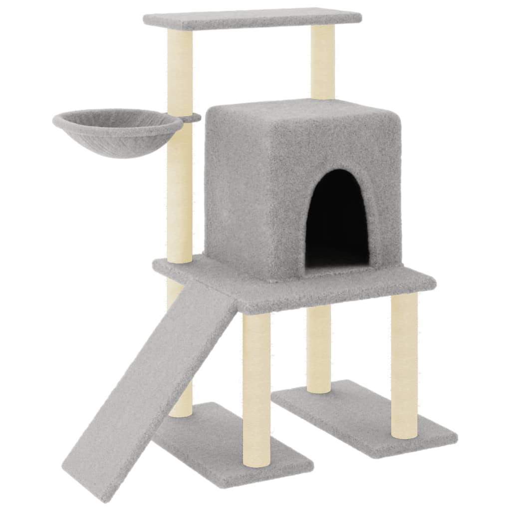 Rascador para gatos con postes de sisal gris claro 96,5 cm