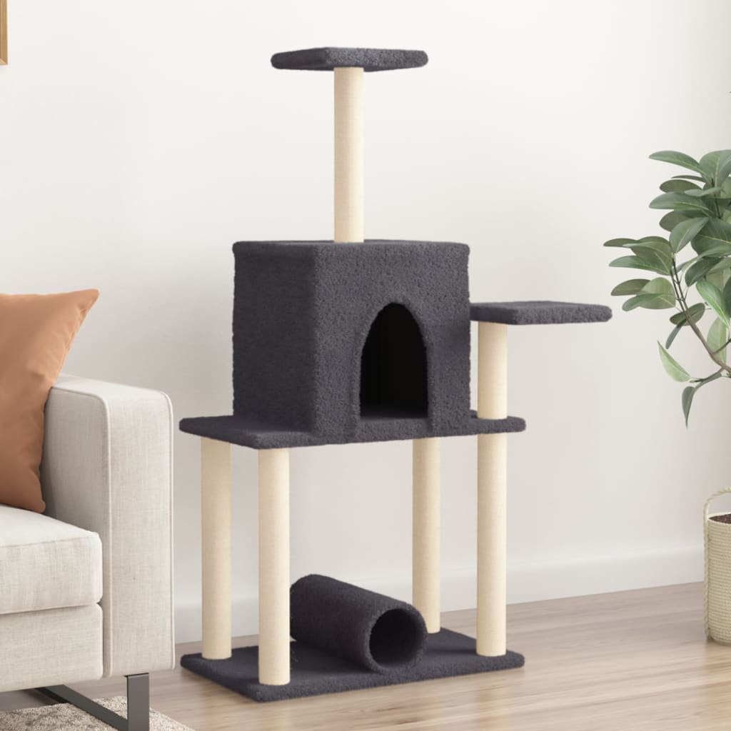 Vetonek Rascador para gatos con postes de sisal gris oscuro 122 cm