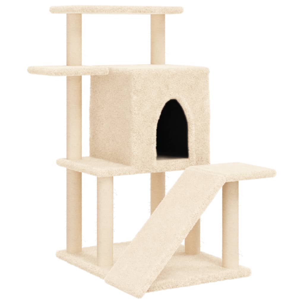 Rascador para gatos con postes de sisal color crema 97 cm