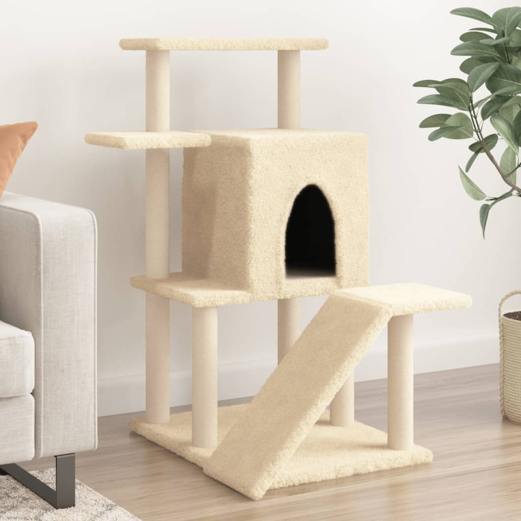 Rascador para gatos con postes de sisal color crema 97 cm