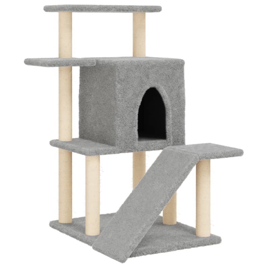 Rascador para gatos con postes de sisal gris claro 97 cm