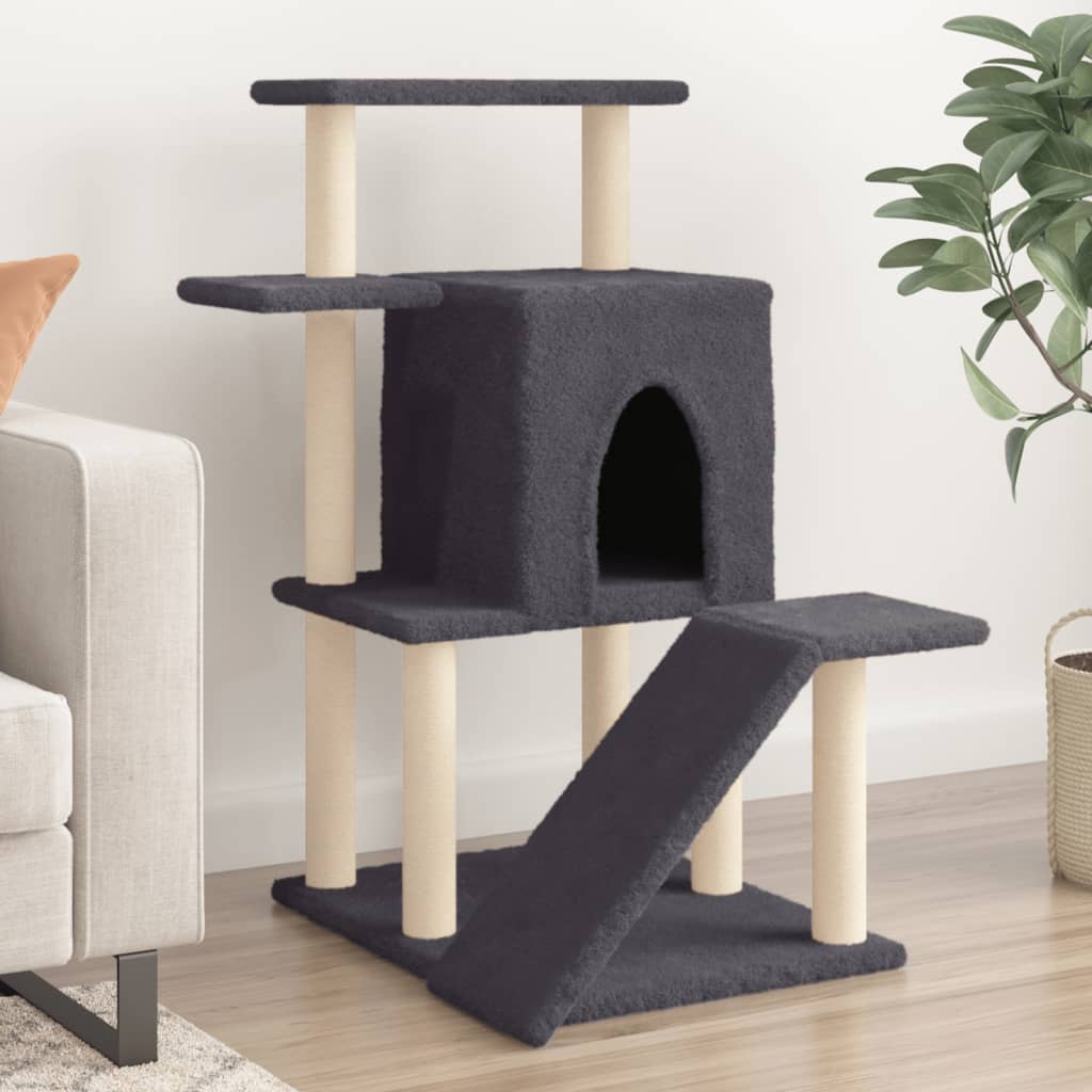 Rascador para gatos con postes de sisal gris oscuro 97 cm