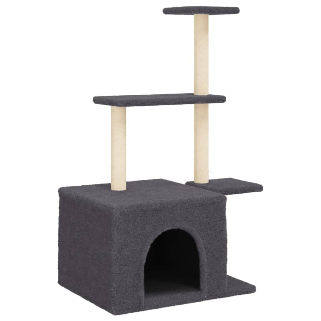 Rascador para gatos con postes de sisal gris oscuro 110 cm