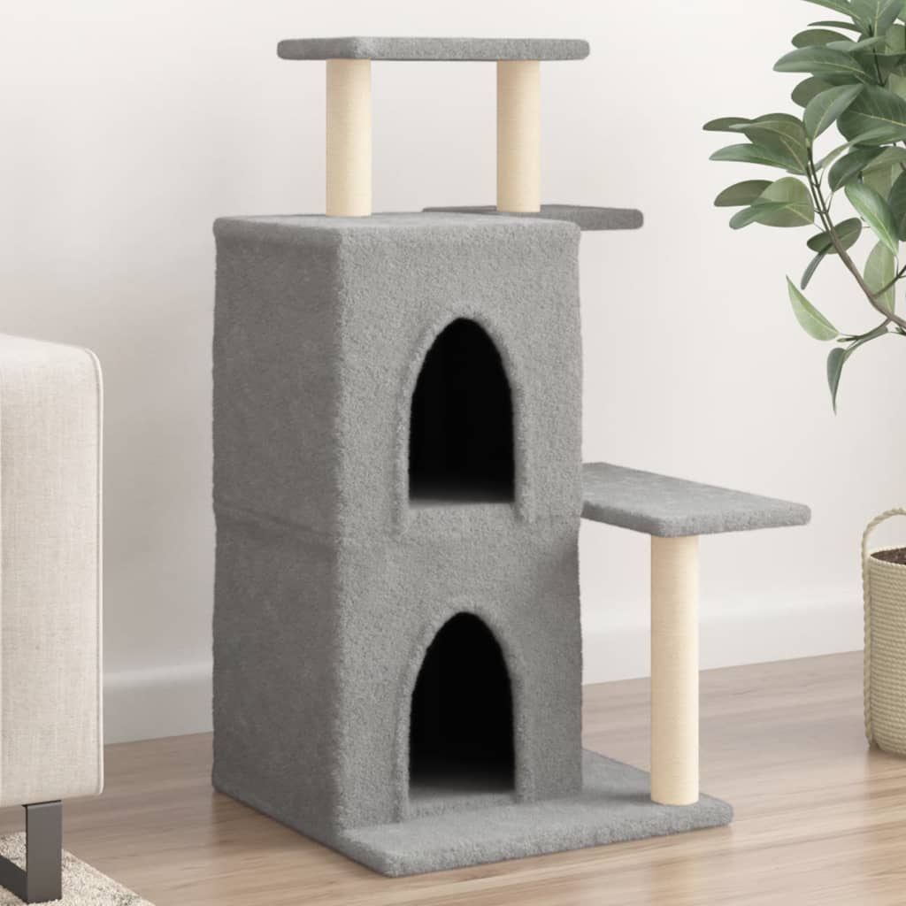 Rascador para gatos con postes de sisal gris claro 97 cm