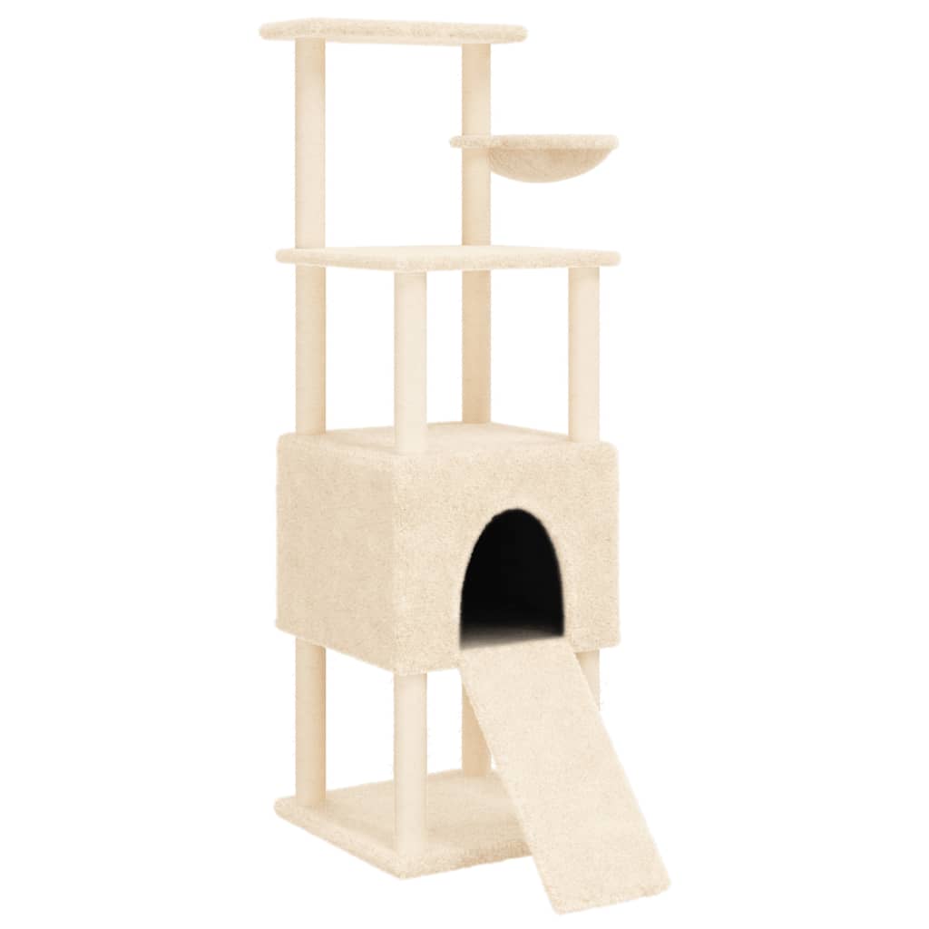 Rascador para gatos con postes de sisal crema 153 cm