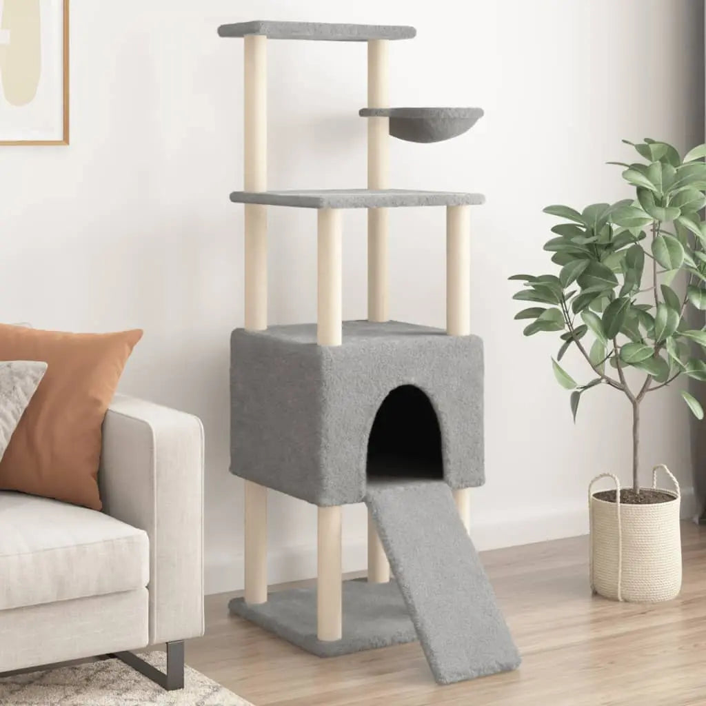 Vetonek Rascador para gatos con postes de sisal gris claro 153 cm