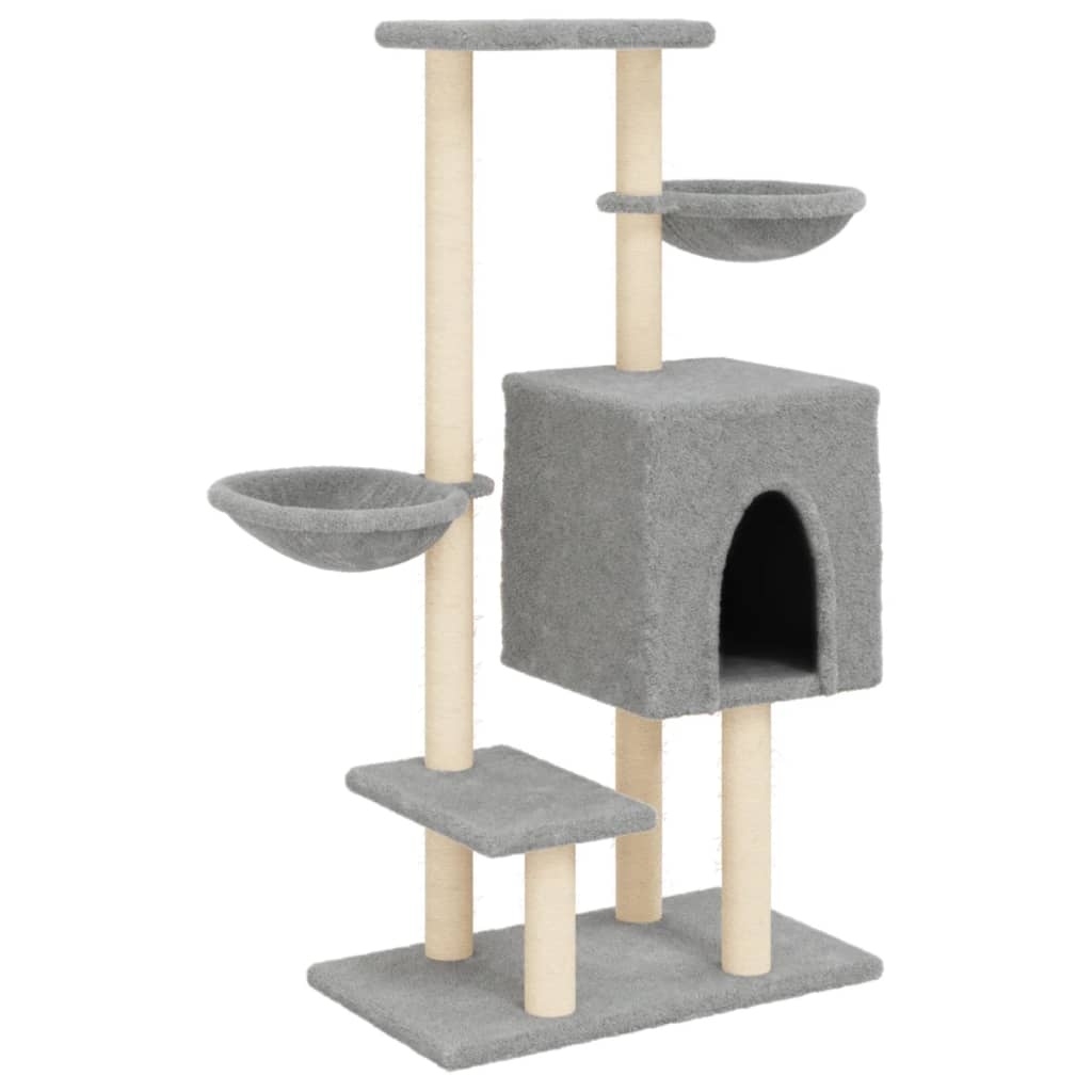 Rascador para gatos con postes de sisal gris claro 117 cm