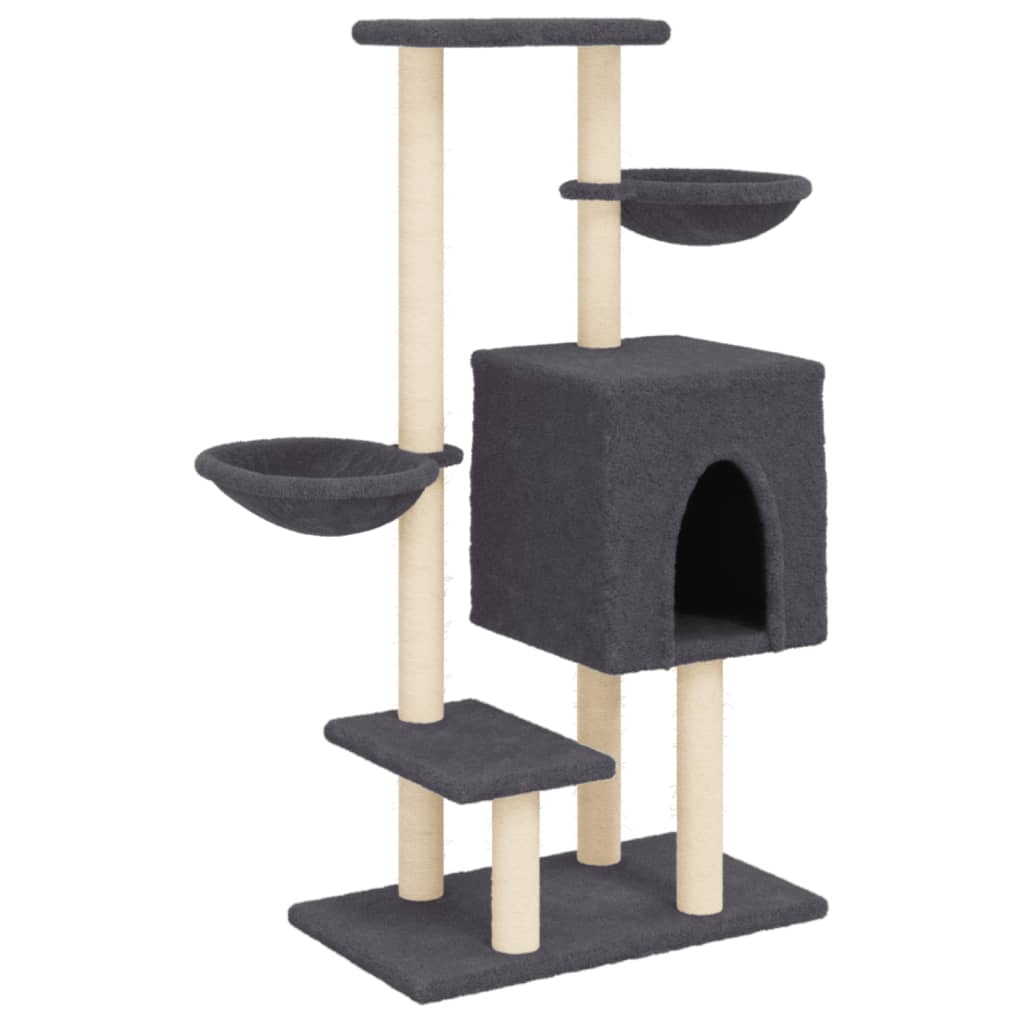 Rascador para gatos con postes de sisal gris oscuro 117 cm