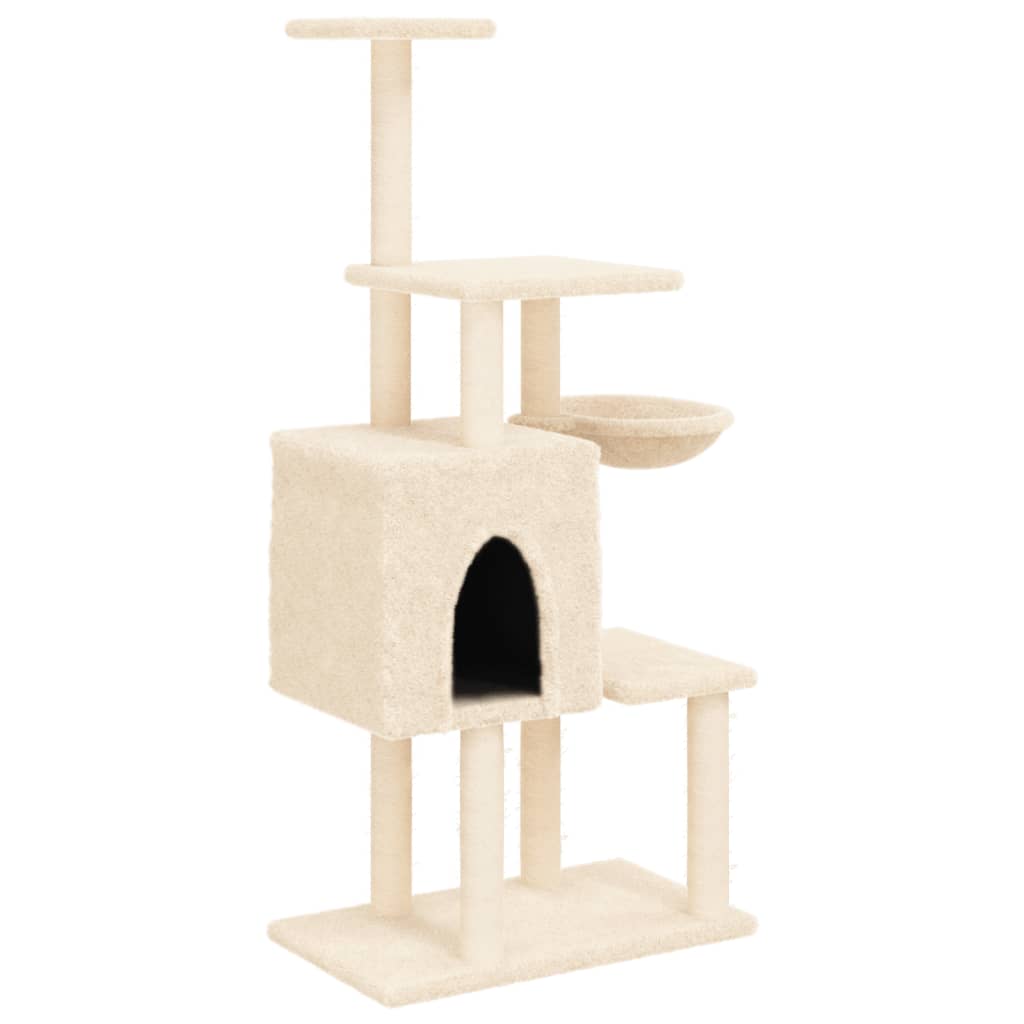 Rascador para gatos con postes de sisal crema 131 cm