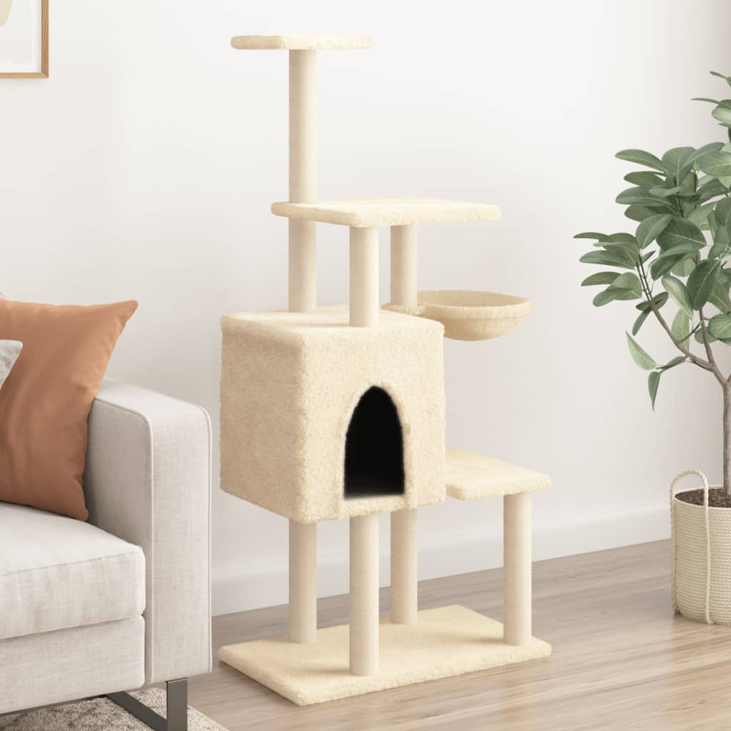 Rascador para gatos con postes de sisal crema 131 cm