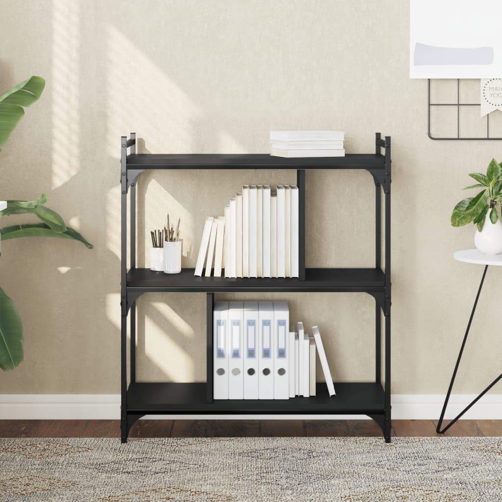 Vetonek Librería de 3 estantes madera de ingeniería negro 76x32x88 cm