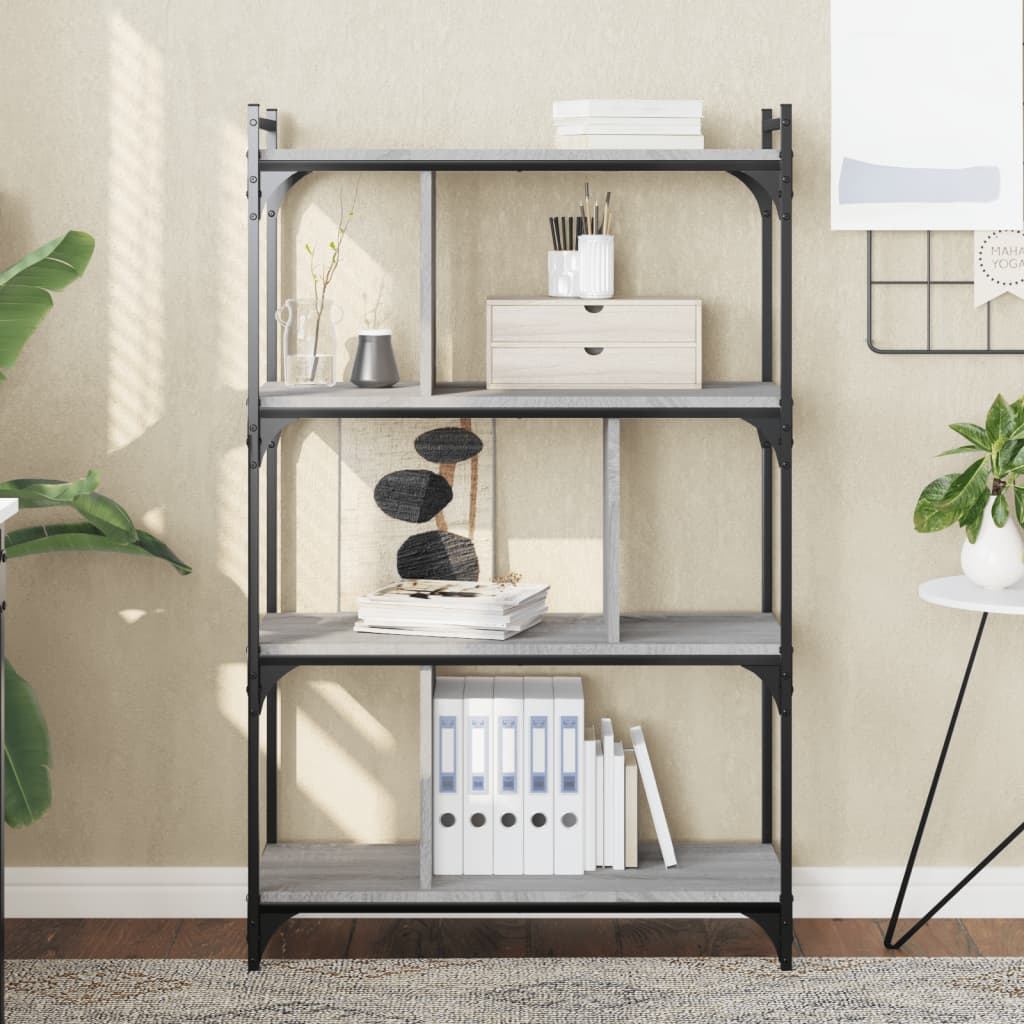 Vetonek Librería 4 estantes madera ingeniería gris Sonoma 76x32x123 cm