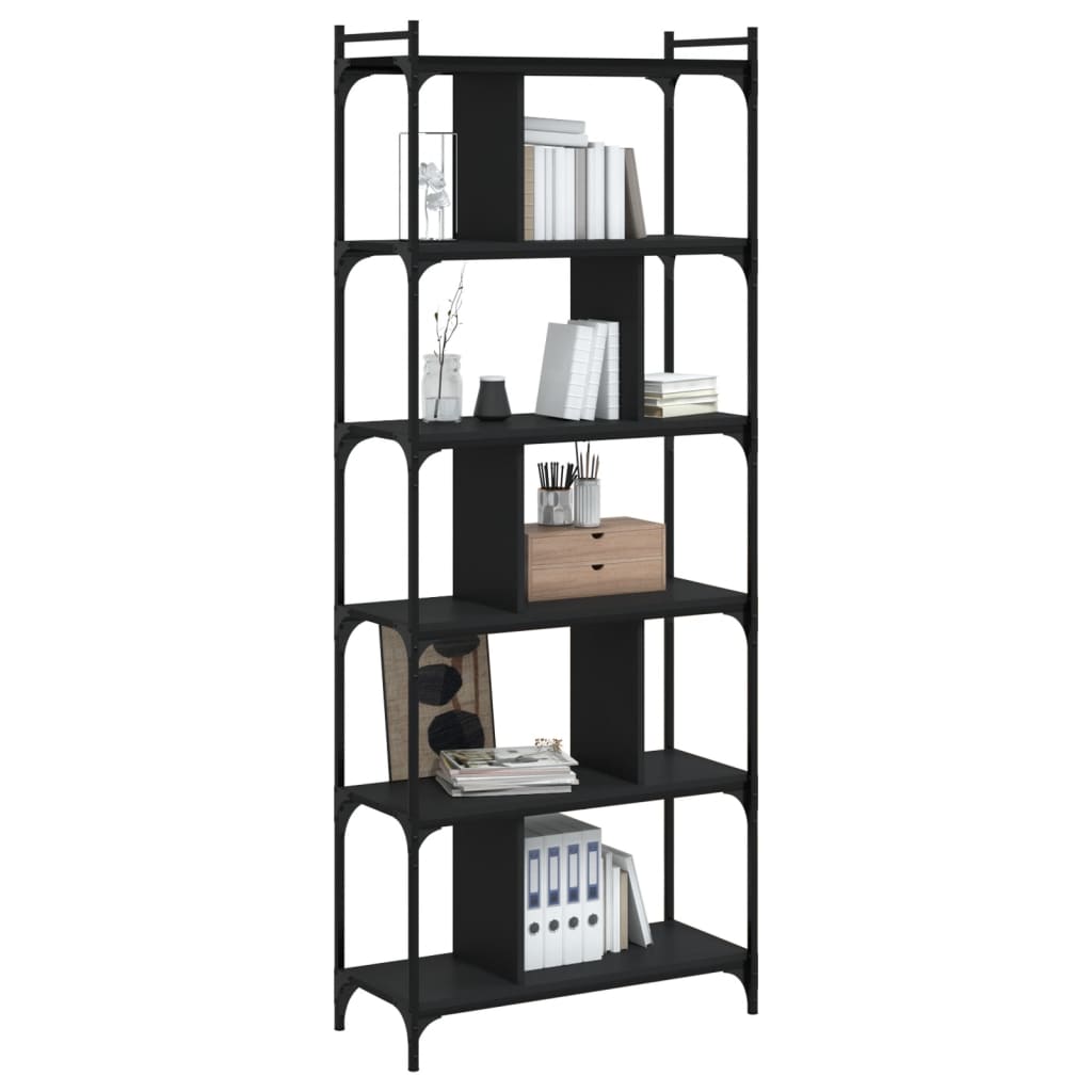 Librería de 6 estantes madera de ingeniería negro 76x32x192 cm