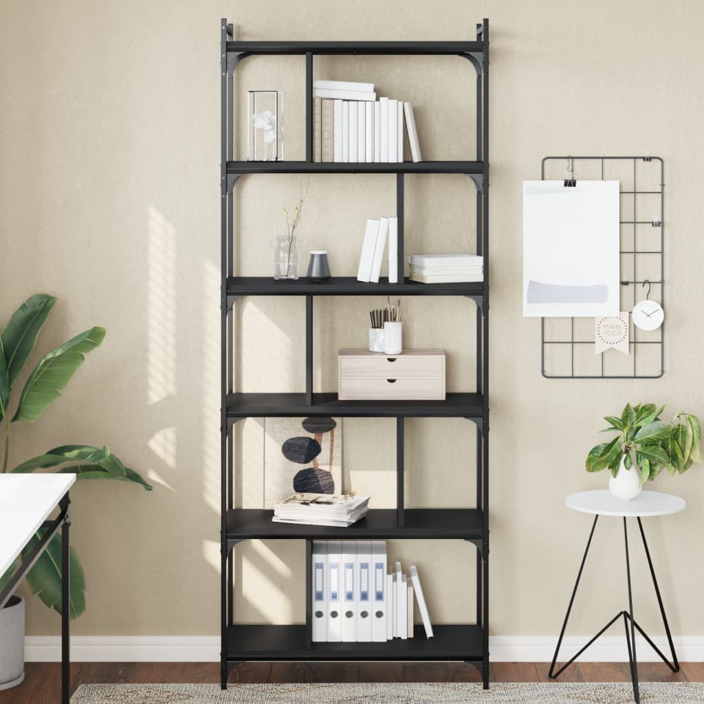 Vetonek Librería de 6 estantes madera de ingeniería negro 76x32x192 cm