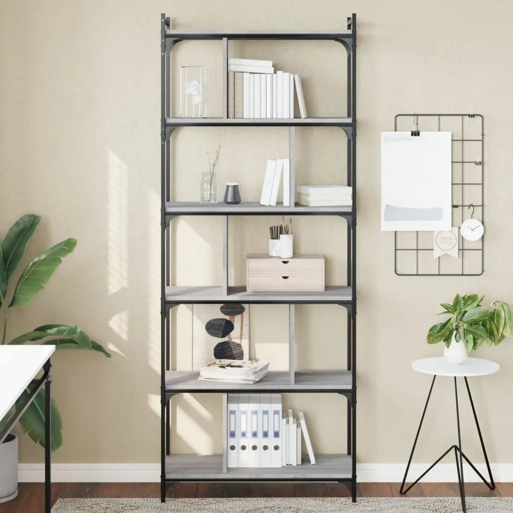 Vetonek Librería 6 estantes madera ingeniería gris Sonoma 76x32x192 cm