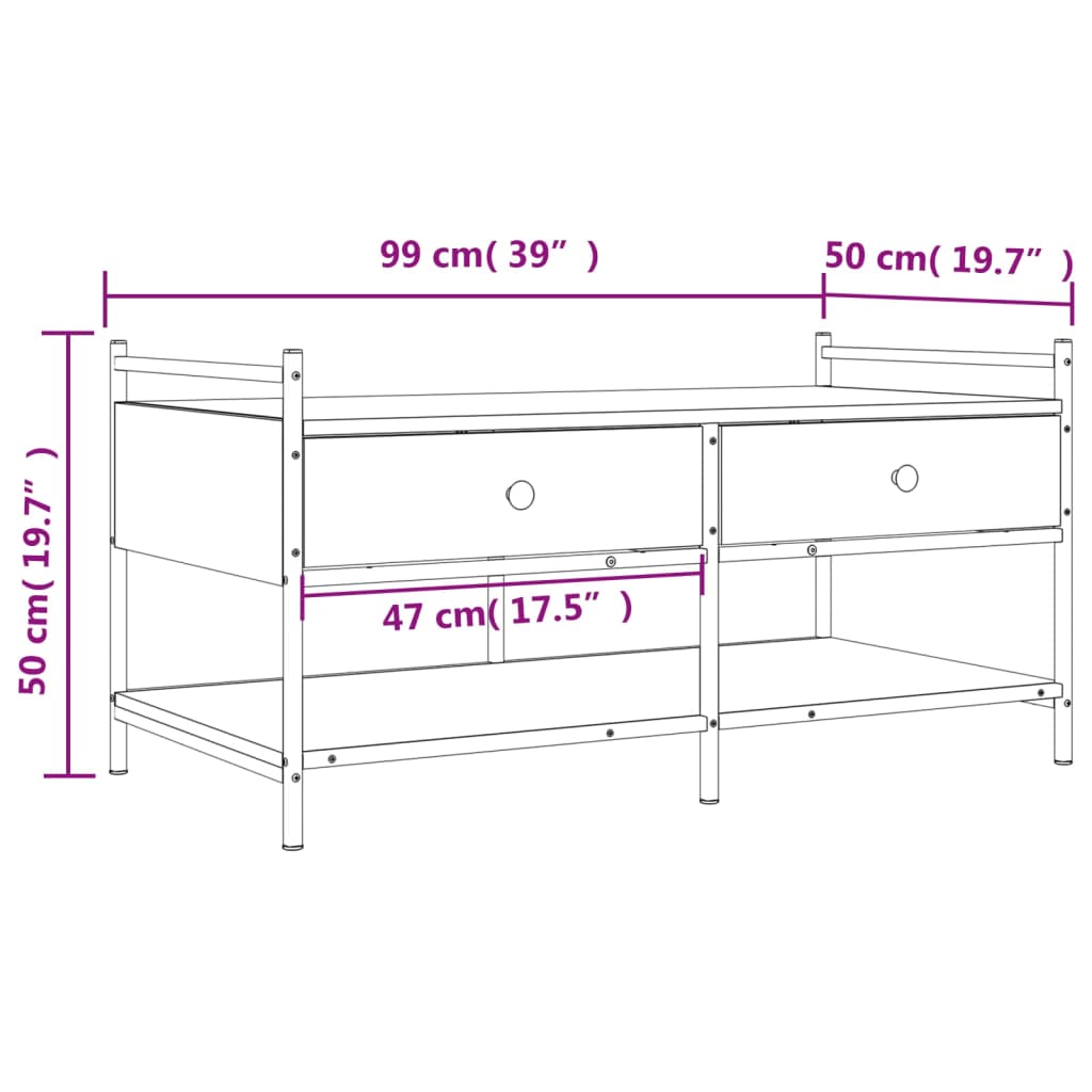 Mesa de centro madera de ingeniería roble ahumado 99x50x50 cm