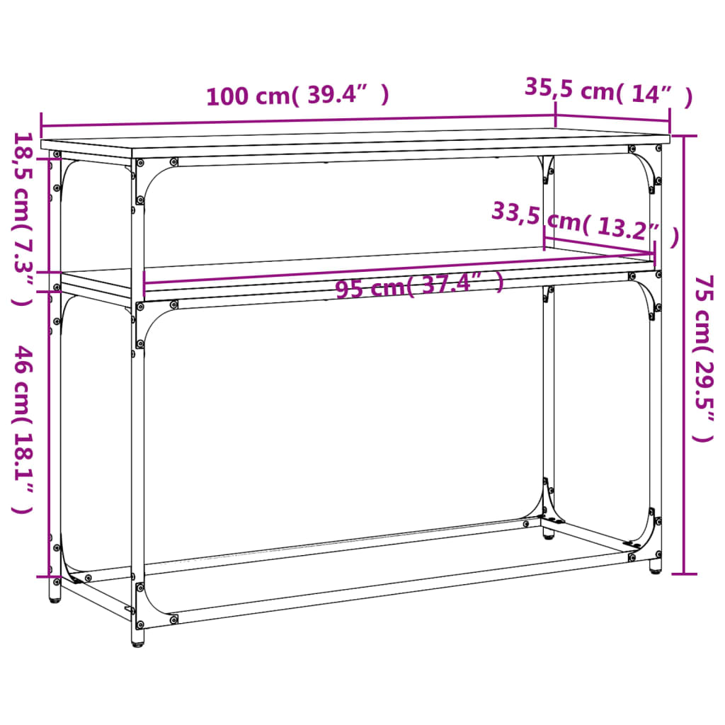 Mesa consola madera de ingeniería gris Sonoma 100x35,5x75 cm vidaXL