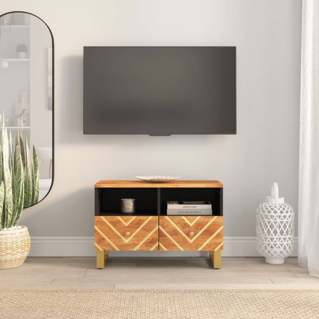 Vetonek Mueble de TV madera de mango marrón negro 70x33,5x46 cm